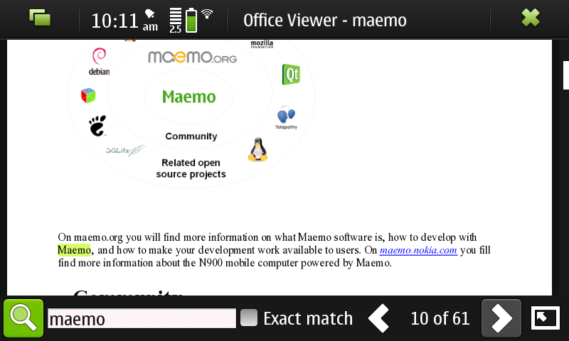 Office viewer для Nokia N900 Maemo5 часть большого пакета KOffice