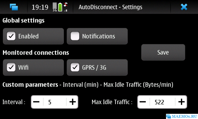 Autodisconnect - отключение неактивного соединения Wi-Fi и 3G/GPRS для Nokia N900